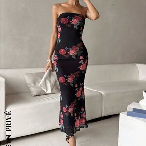Floral Print Mermain Hem Tube Dress